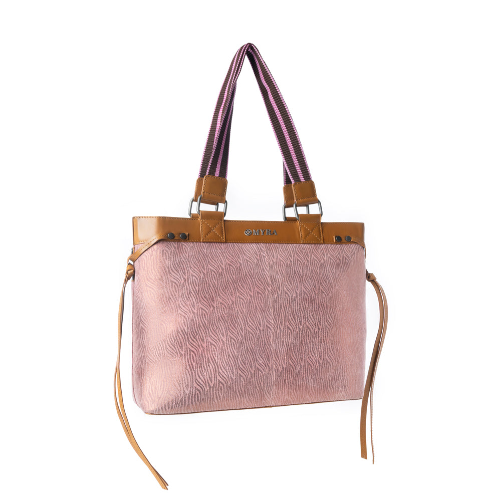 Myra Sweetbriar Leather Tote Bag for Women in pink with textured detail and shoulder strap