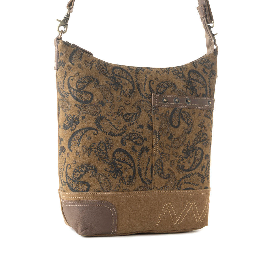 Myra Wild Paisley upcycled canvas concealed Carry Bag for Women in olive with vintage print