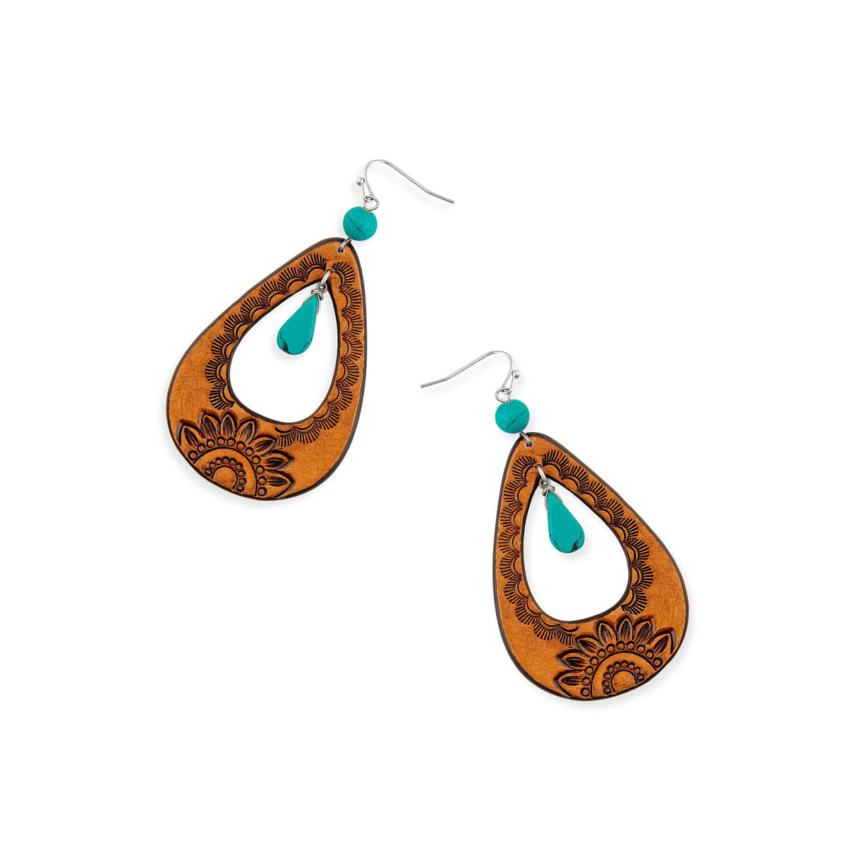 Blossom Rising Hand-Tooled Leather Earrings