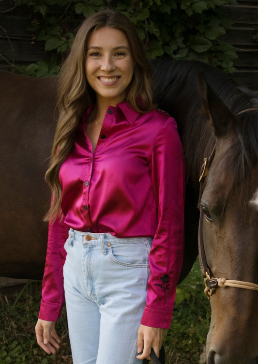 Hot Pink Satin Rodeo Shirt