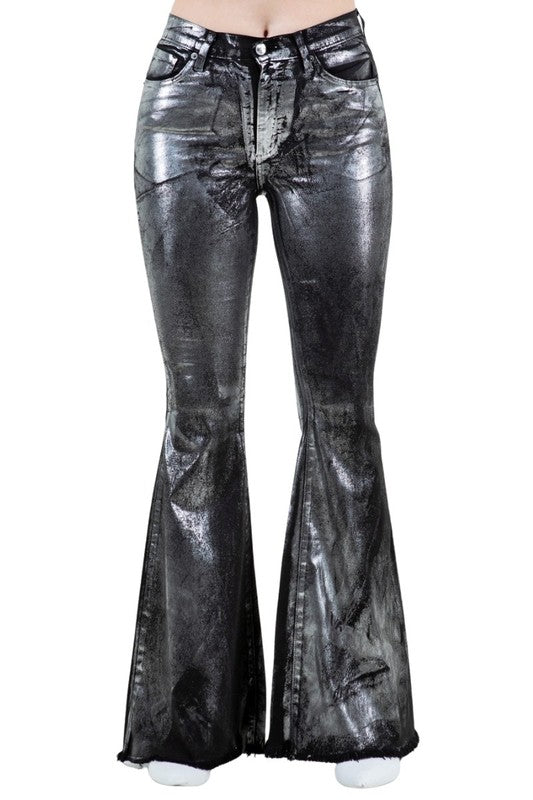 High Rise Metallic Black Bell Bottom Jean -29” Inseam