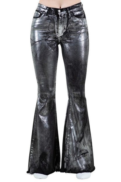 High Rise Metallic Black Bell Bottom Jean -29” Inseam