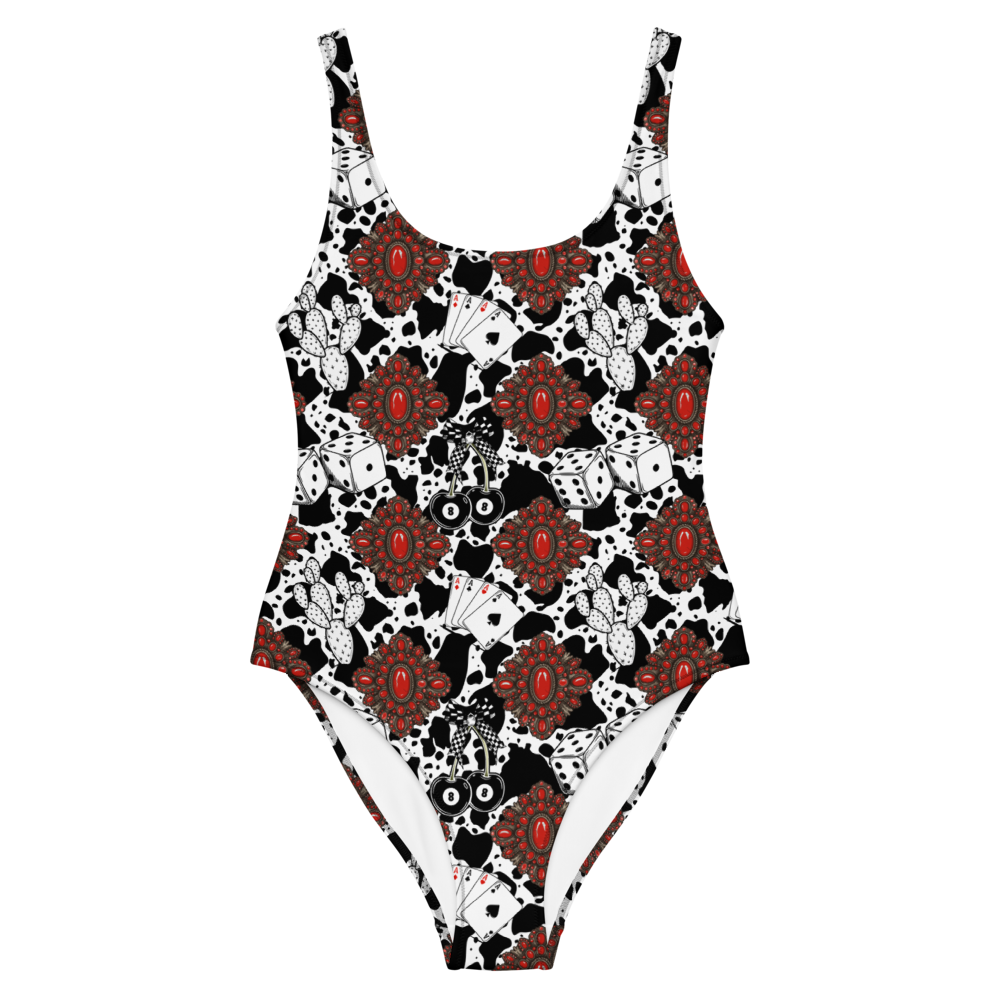 Red Turquoise Western Icon One-Piece Swimsuit