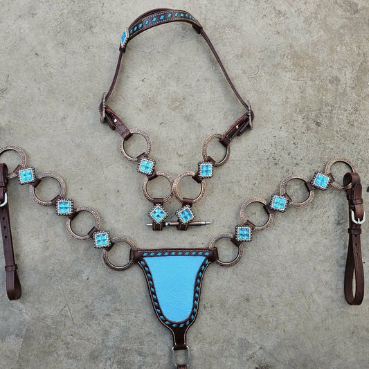Made to Order Western Tack Set - Turquoise Ring Set, Gladiator (BHT074)