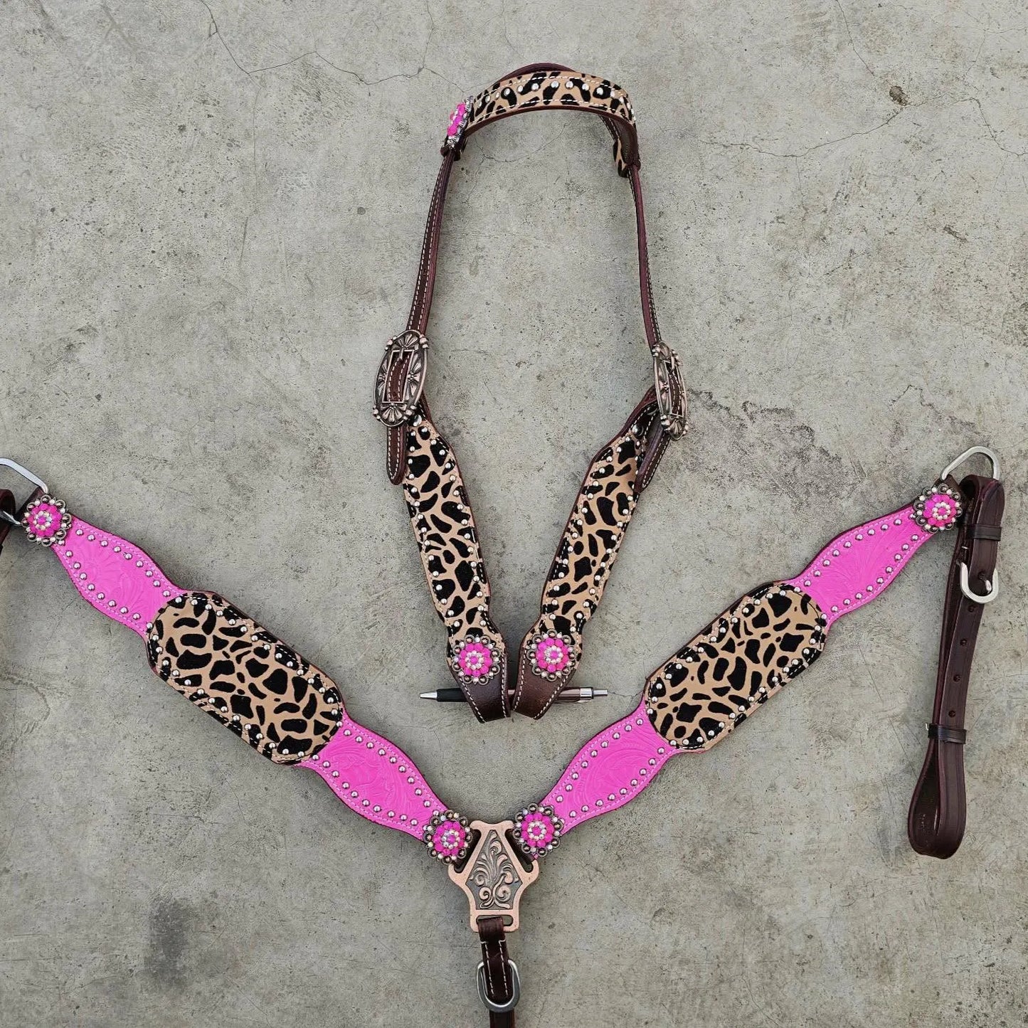 Made to Order Western Tack Set - Pink w/ Cheetah Print (BHT079)