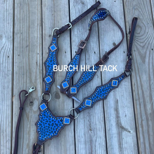 Western Tack Set - Blue Cheetah, Gladiator (BHT087)
