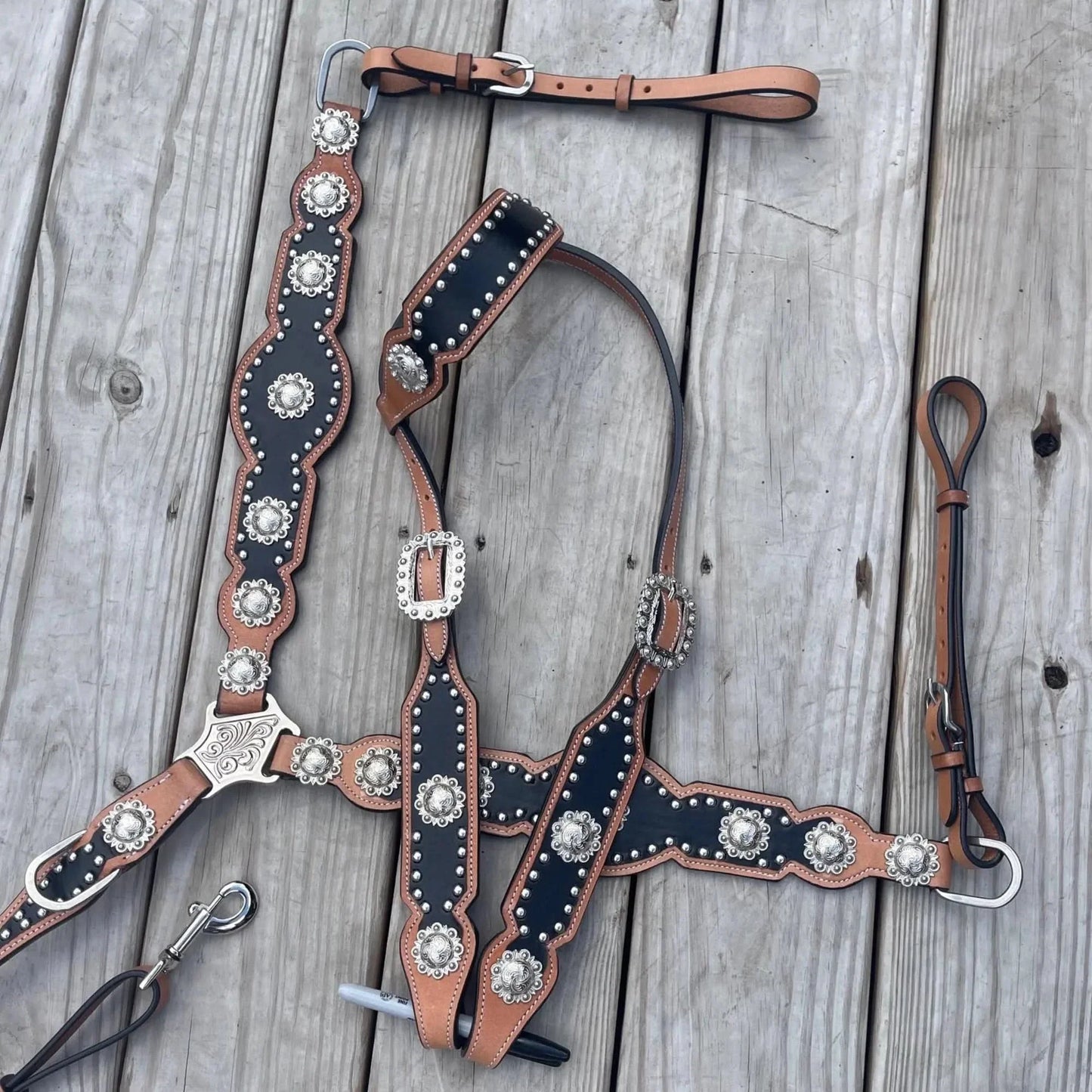 READY TO SHIP Western Tack Set - Black Accent with Tan Leather (BHT098)