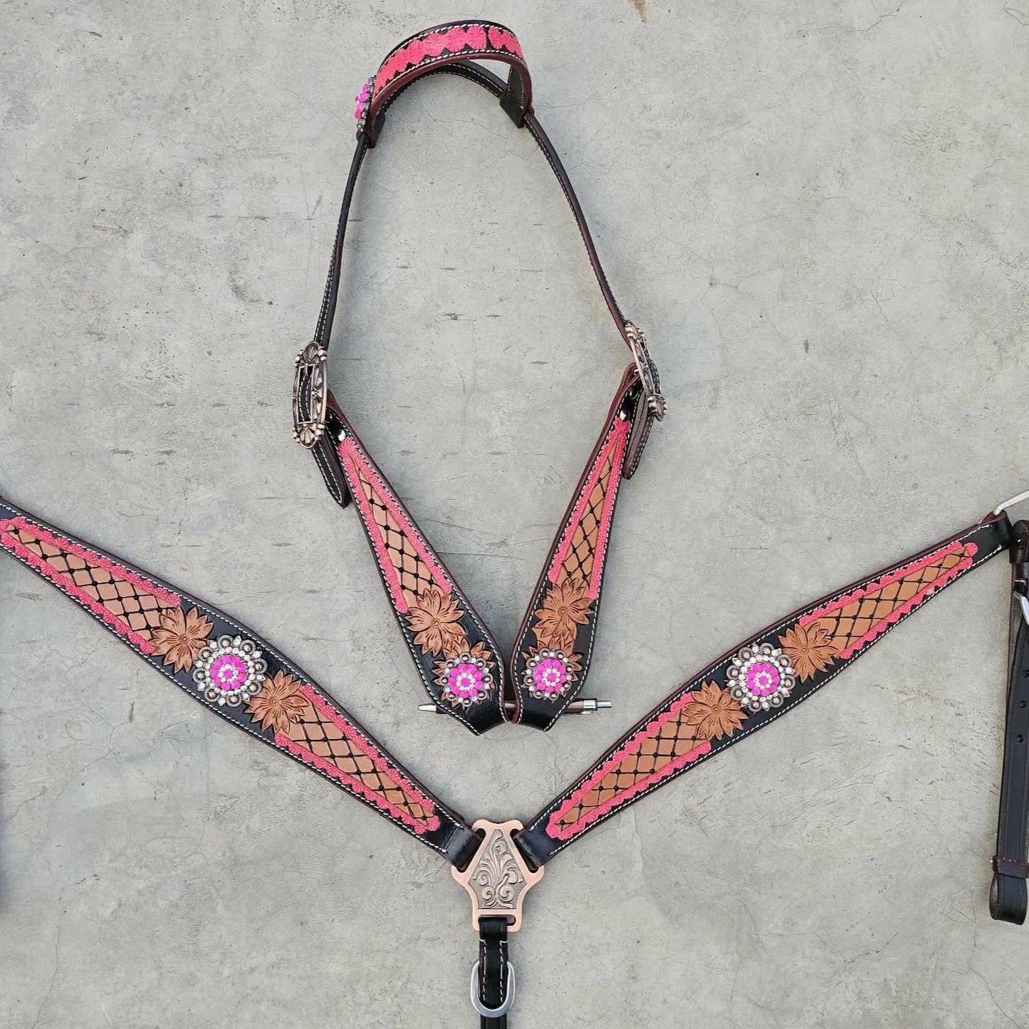 Made to Order Western Tack Set - Dark Oil w/ Light Oil Tooling (BHT071)