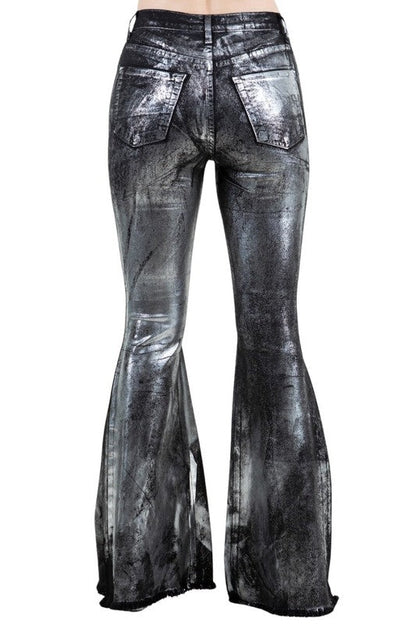High Rise Metallic Black Bell Bottom Jean -29” Inseam