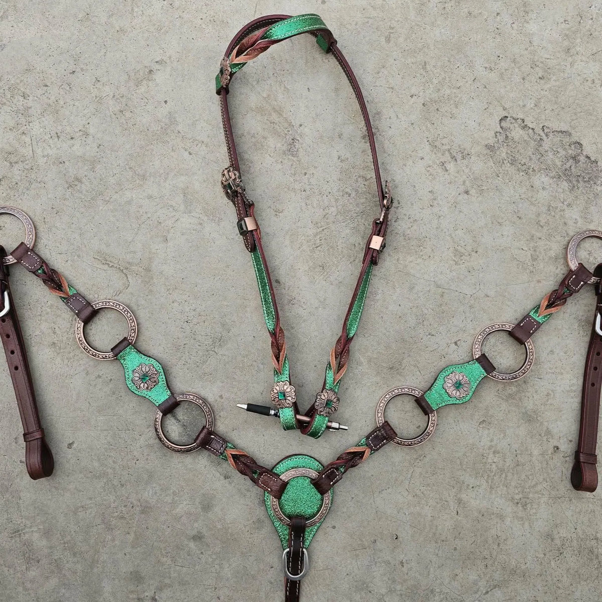 Made to Order Western Tack Set - Green Ring Set (BHT070)