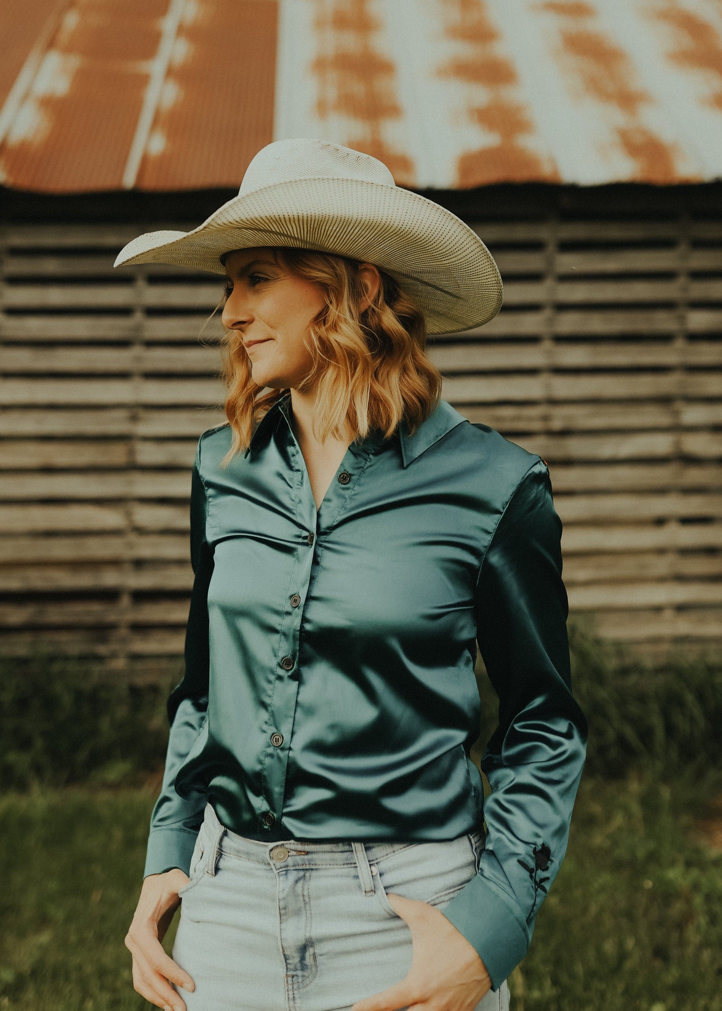 Southwest Emerald Satin Rodeo Shirt
