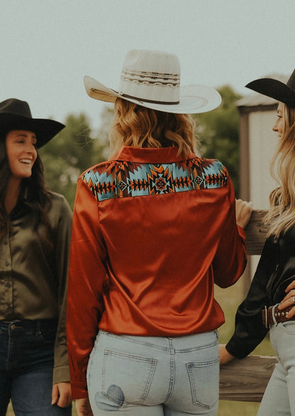 Southwest Rust Satin Rodeo Shirt