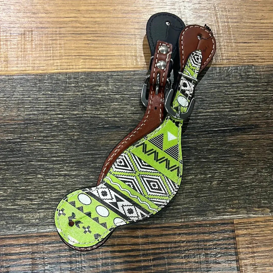 Ladies Green Geo leather spur straps