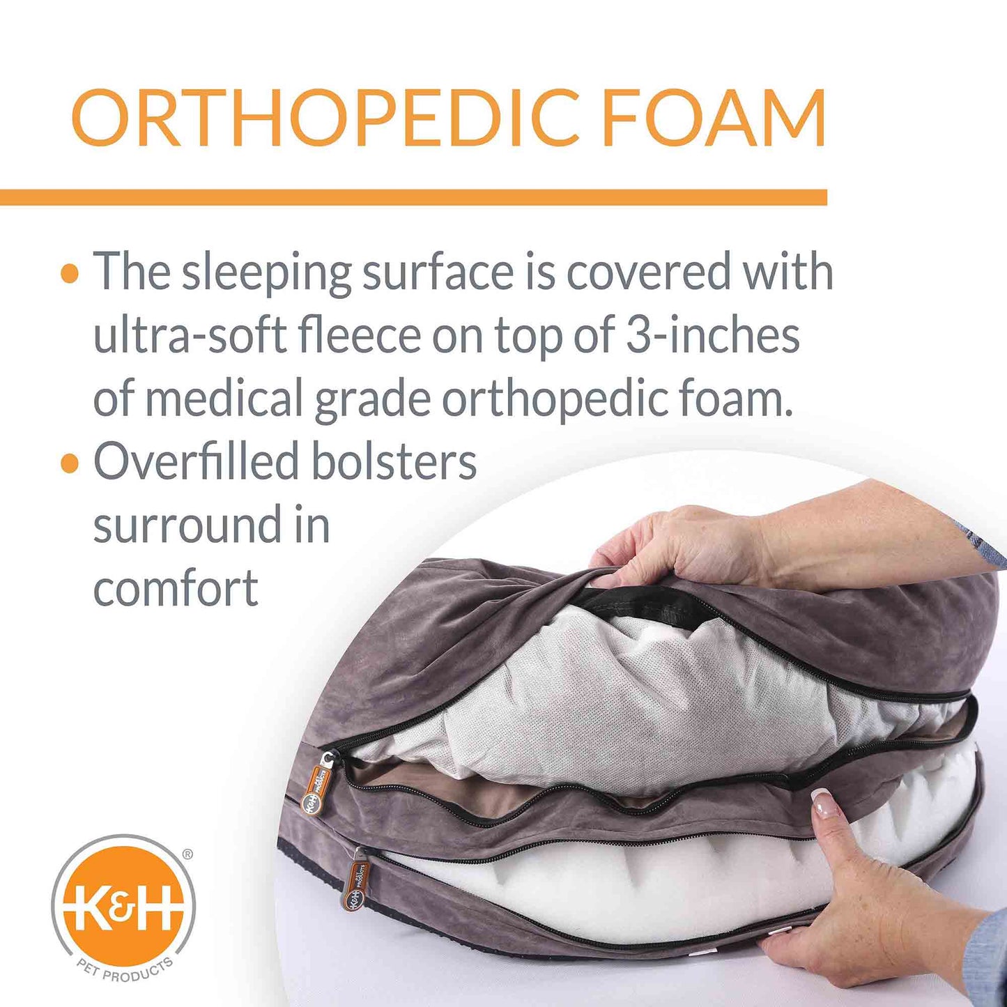 K&H Pet Products Orthopedic Bolster Sleeper Dog Bed, Gray, Medium, 30"