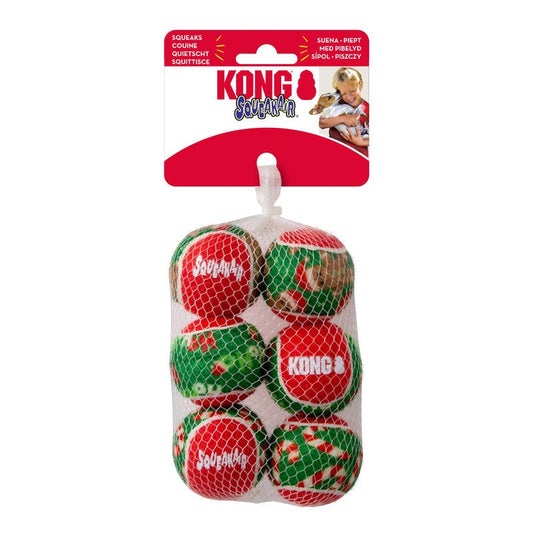 KONG Holiday SqueakAir® Balls, 6 Pack – Festive Dog Tennis Balls for Fetch & Interactive Play, Gentle on Teeth