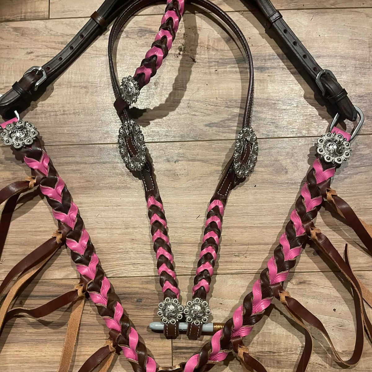 Made to Order Western Tack Set - Pink Braided Leather with Fringe (BHT021)