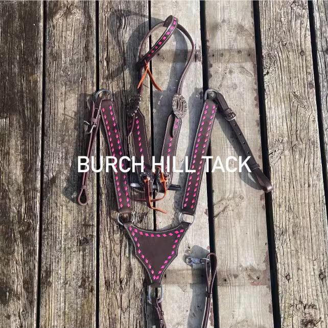 READY TO SHIP Western Tack Set - Pink Buck Stitch (BHT065)
