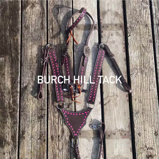 READY TO SHIP Western Tack Set - Pink Buck Stitch (BHT065)
