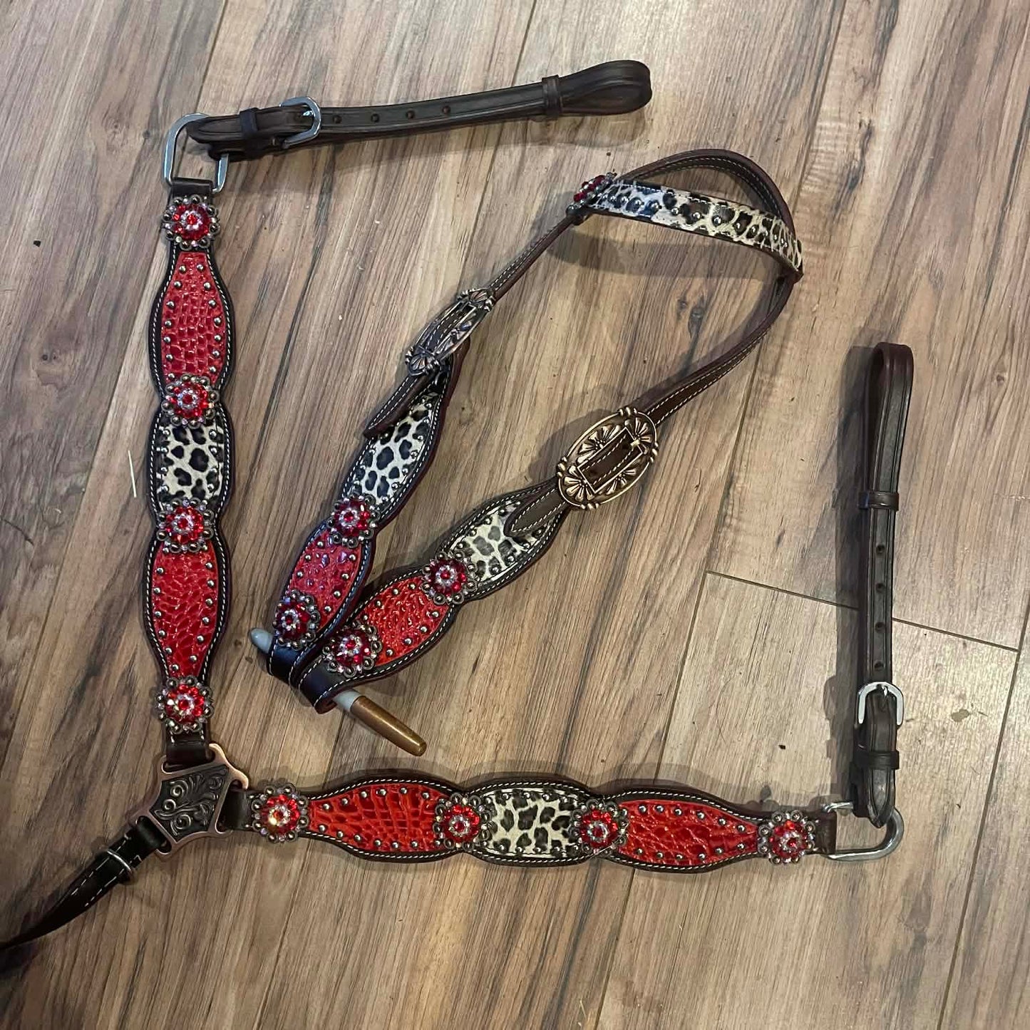 Made to Order Western Tack Set - Leopard Print with Red Alligator Accent (BHT059)