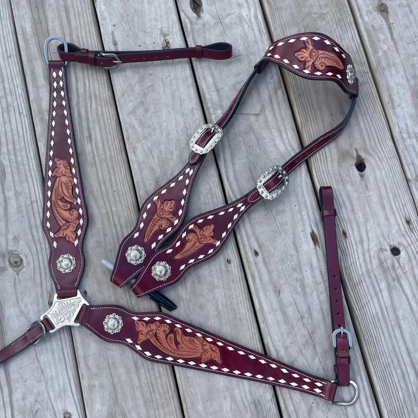 READY TO SHIP Western Tack Set - Leather Tooling (BHT095)